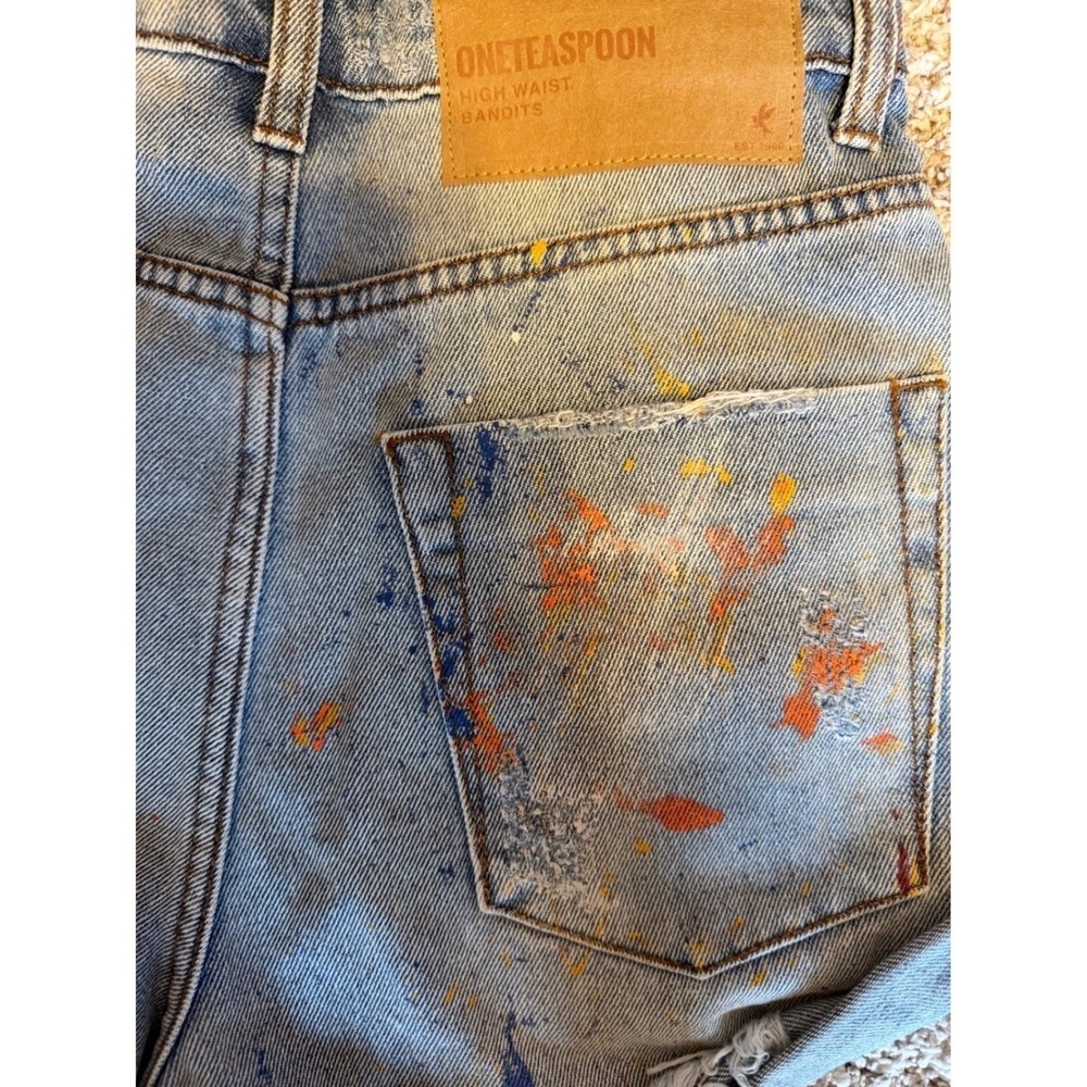 One Teaspoon High Waist Bandits Denim Shorts Paint Splatter Distressed Blue 26 - Picture 7 of 9